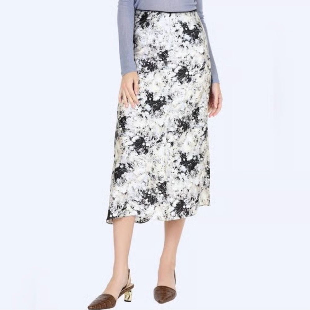 Vince Painted Crema Silk Slip Skirt - Black/Cream